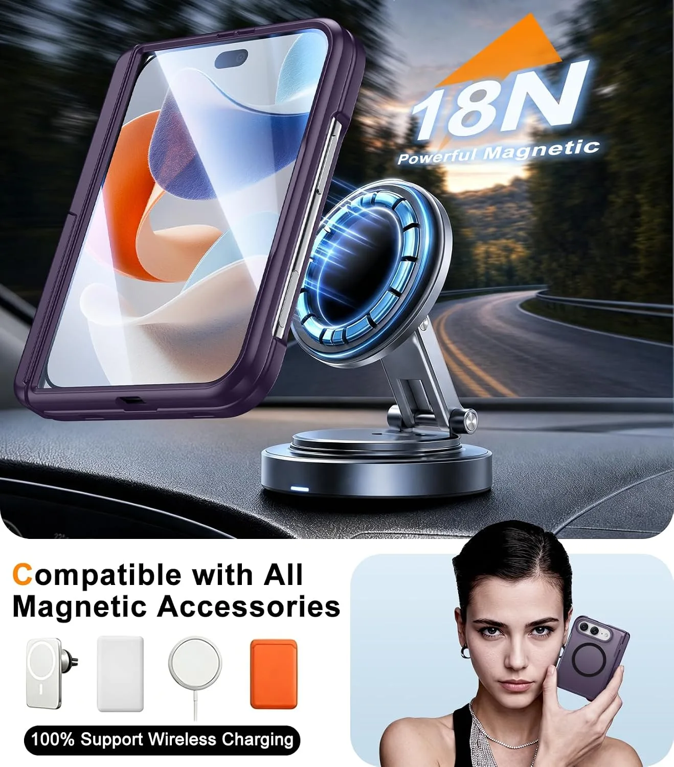 SPIDERCASE Magnetic for iPhone Duo Case, with Stand, Purple