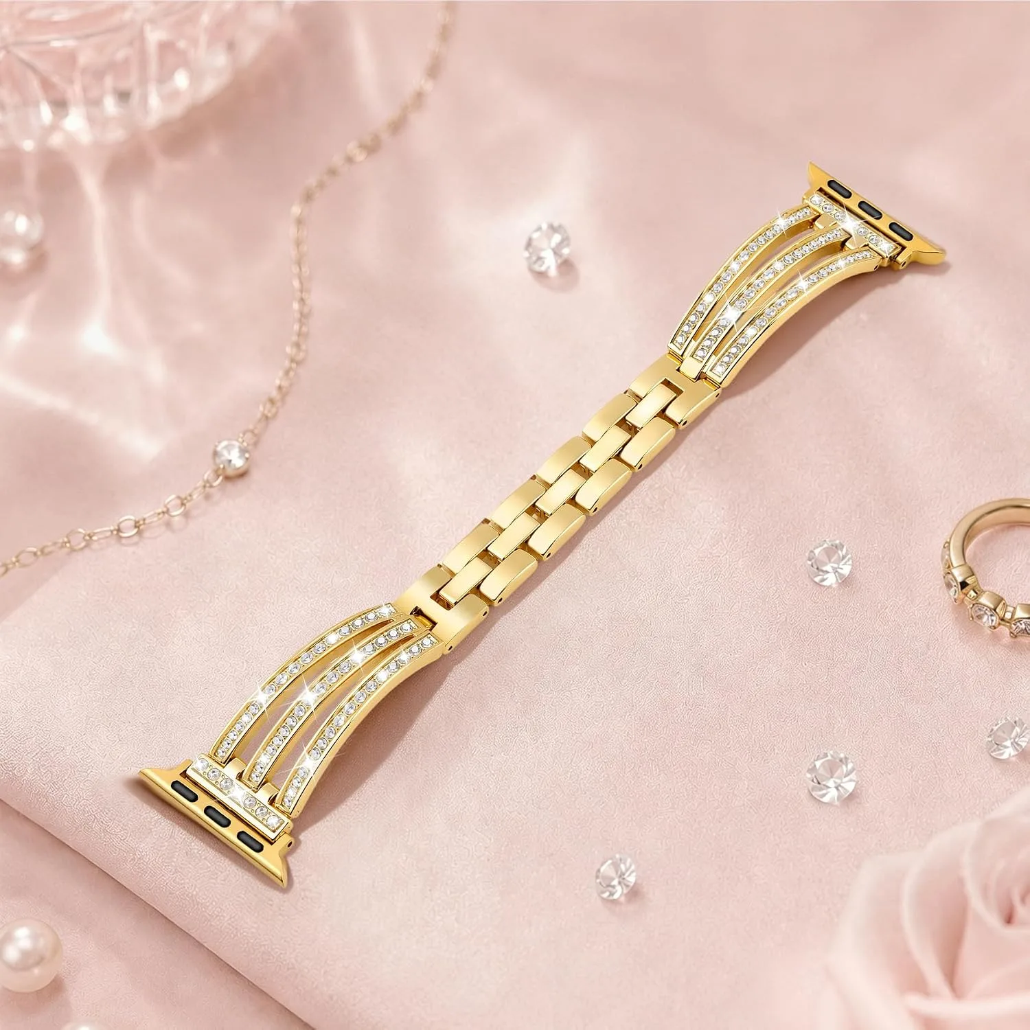 Newlibery Women Gold Bling Metal Bracelet Band for Apple Watch