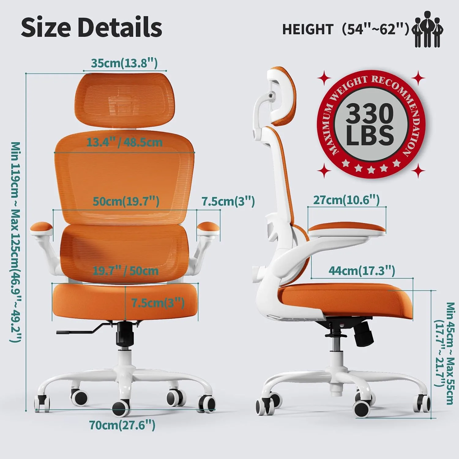 TRALT Office Chair Ergonomic Desk Chair with Lumbar Support Orange, 1