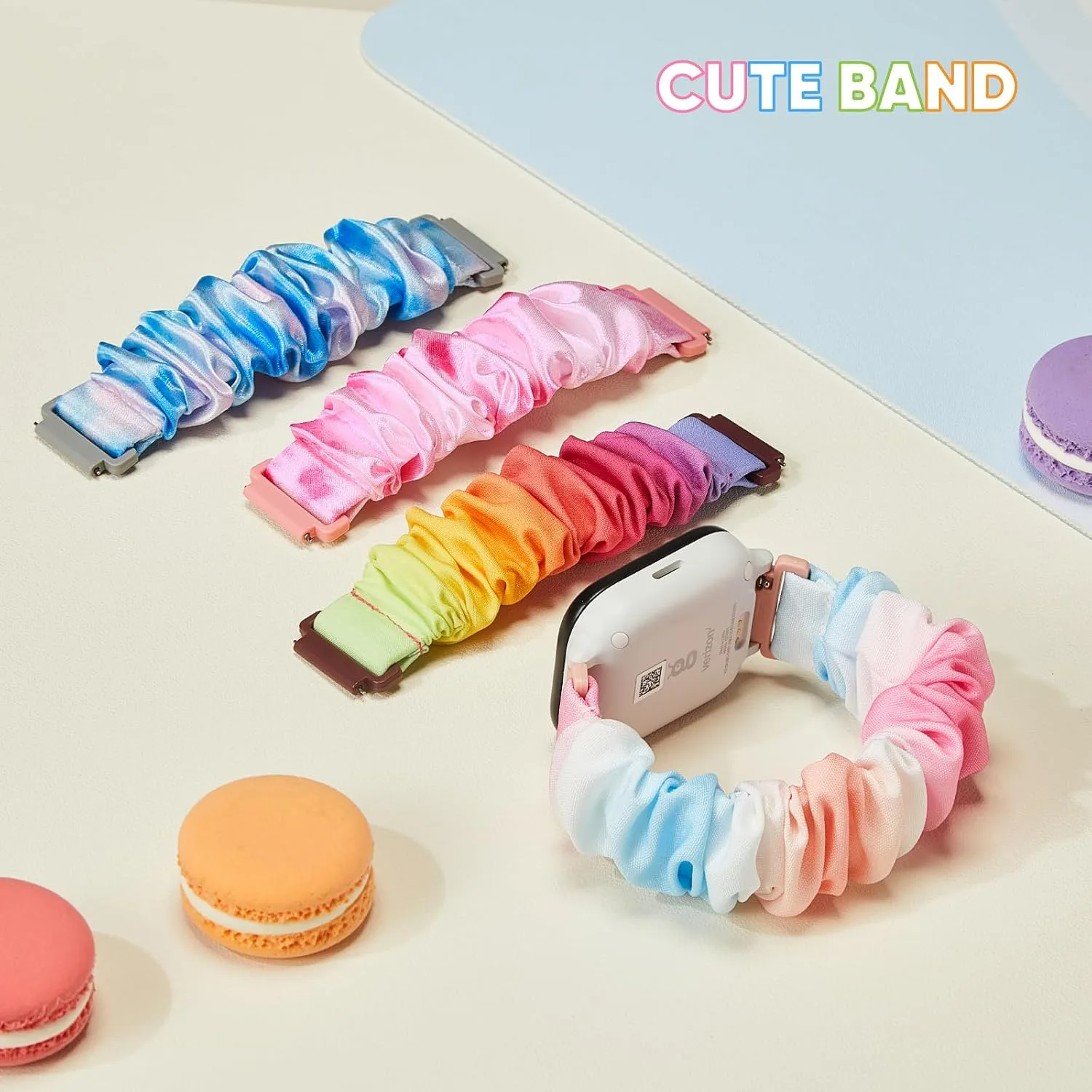 4 Pack Kids Scrunchie Bands Compatible with Gizmo Watch 3 2 1/Gabb Watch 3e 3 2 1/Sync UP Watch/Cosmo Jr Track Watch, 20mm Stretchy Solo Loop Cute Band for Boys & Girls
