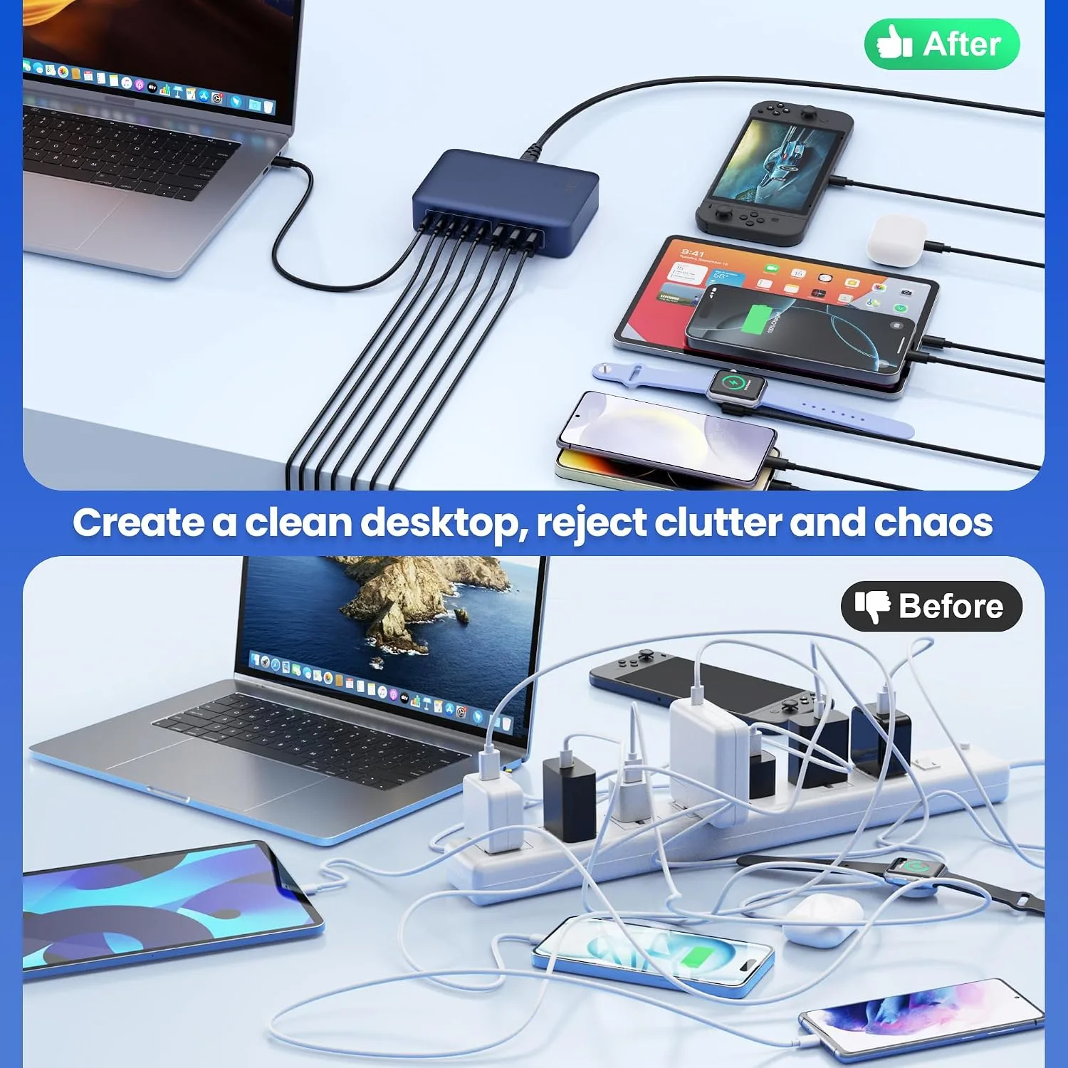 USB C Charger Block 515W[2025 Upgraded] GaN IV 8 Port Fast Charging Station Hub,Dual PD 100W USB C Laptop Charger Compatible with MacBook Pro/Air,iPad,iPhone 16/15,Galaxy S23/S24 Steam Deck Dell XPS