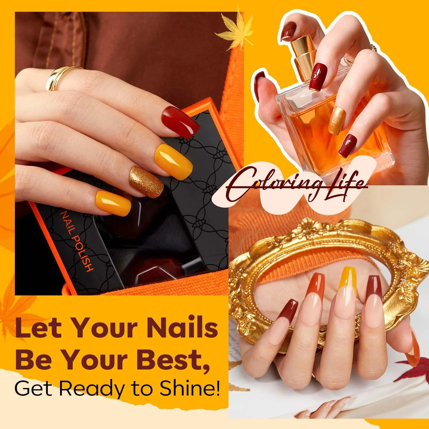 modelones Fall Nail Polish, 6 Colors Quick Dry Gold Yellow Nail Polish Set