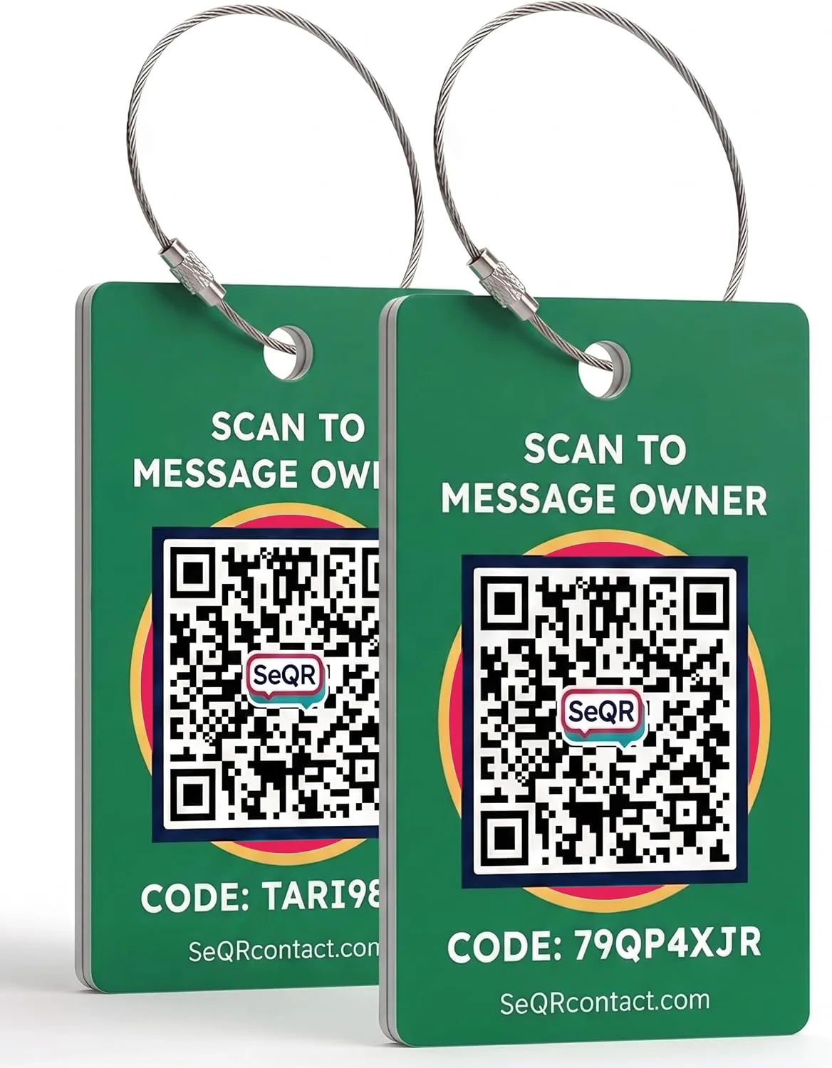 Smart Luggage Tag - Privacy QR Code Tags for Travel Suitcases, 2 Pack Green