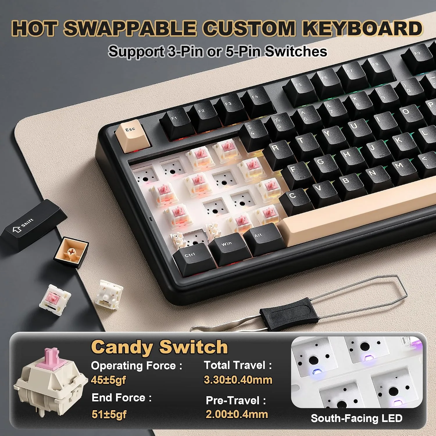 YUNZII B98 PRO 96% Wireless Mechanical Keyboard (Black, Candy Switch)