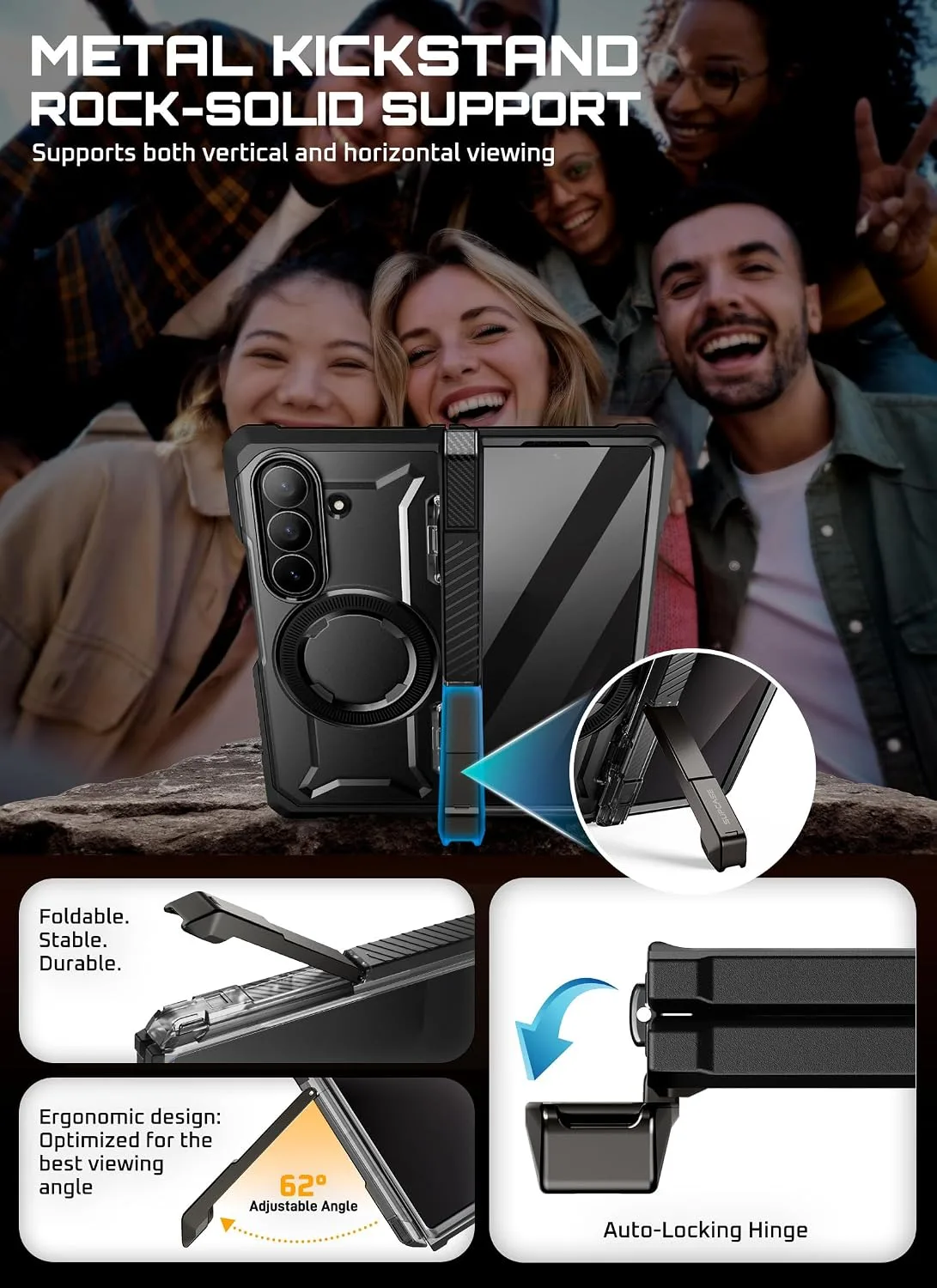 SUPCASE for Samsung Galaxy Z Fold 7 Case with Kickstand, Dark