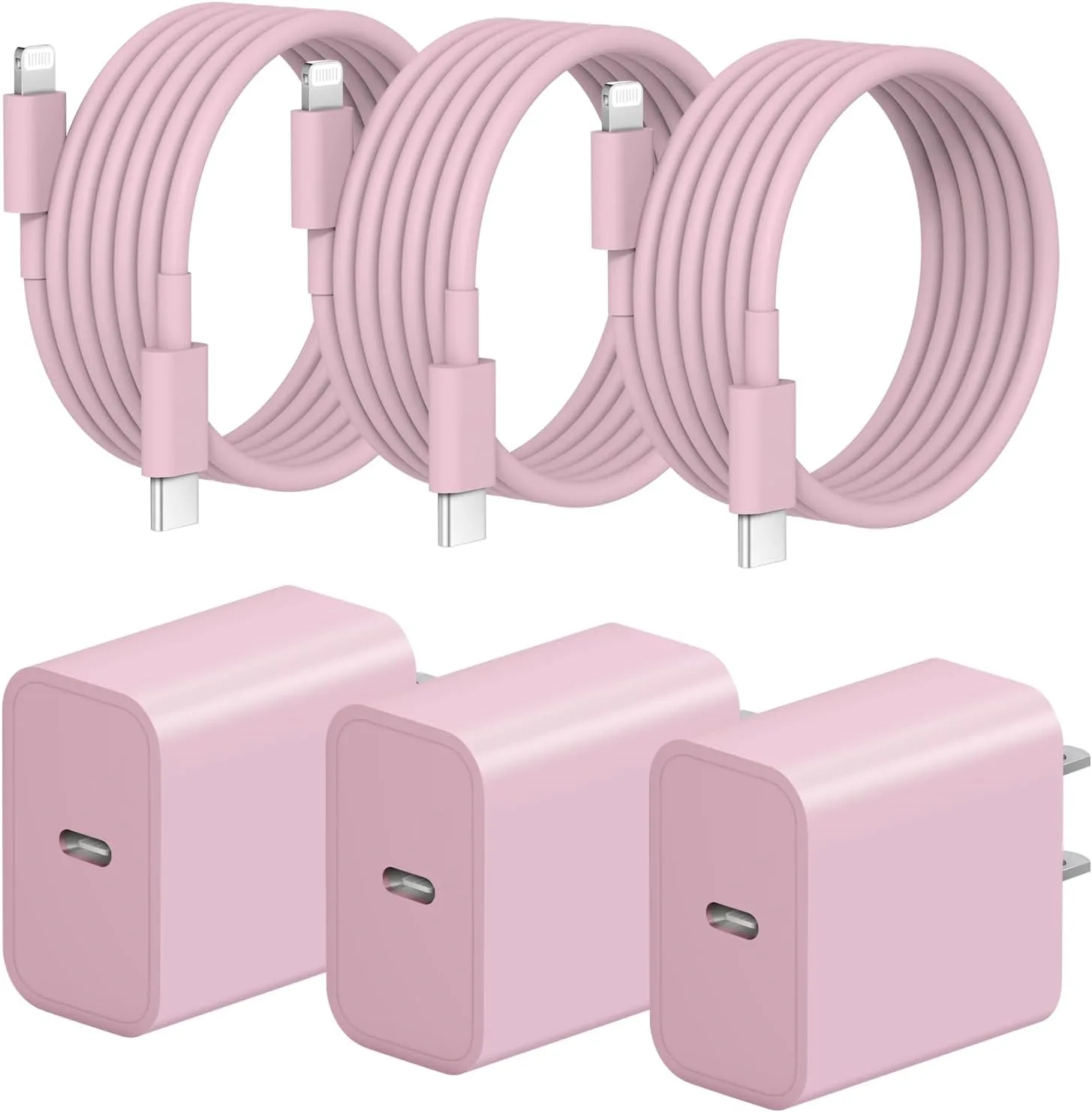 iPhone Fast Charger 3+3Pack 20W USB C Wall Charger with 6FT Fast Charging Cable Compatible with iPhone 14/13/12/11/Pro/Pro Max-Pink