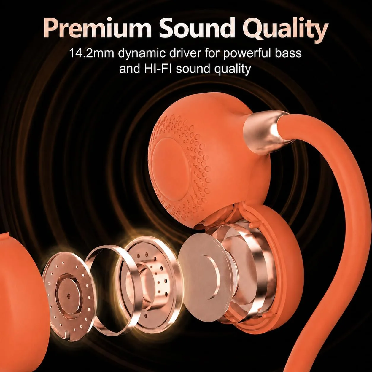 Ortizan Open Ear Headphones, Bluetooth 5.3 Wireless Air Conduction Headphones Sport Earbuds, Premium Sound, IPX6 Waterproof, Clear Call, 19g Lightweight Earphones for Running Cycling Workouts (Orange)