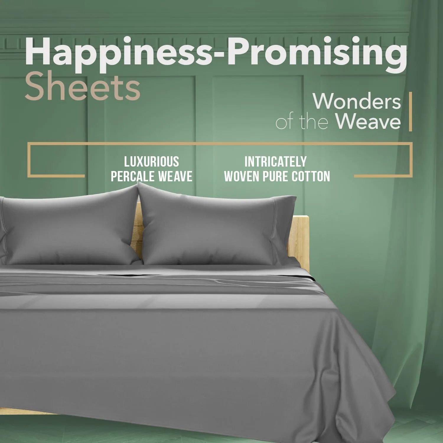 TEXAS LINEN CO. 100% Organic Cotton Sheets King Size - 4 PC Organic Cotton King Percale Weave Sheet Set, Soft, Cooling, Crisp & Breathable, 16" Deep Pocket Hotel Quality Bedding Set - Dark Grey
