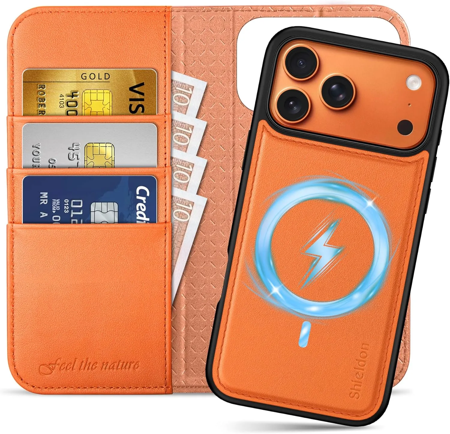 SHIELDON Detachable Wallet Case for iPhone 18 Pro Max/17 Pro Max, Orange