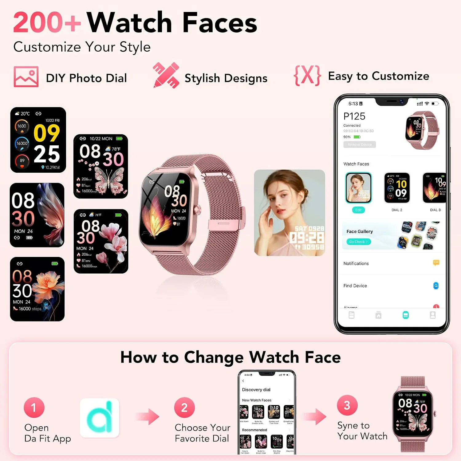 Smart Watch for Women, Answer/Make Call/AI Voice,1.85"HD Smartwatch for iPhone/Android,120+ Sport Modes Fitness Tracker with Heart Rate Stress Sleep Monitor Women's Menstrual Cycle, IP68 (2 Bands)