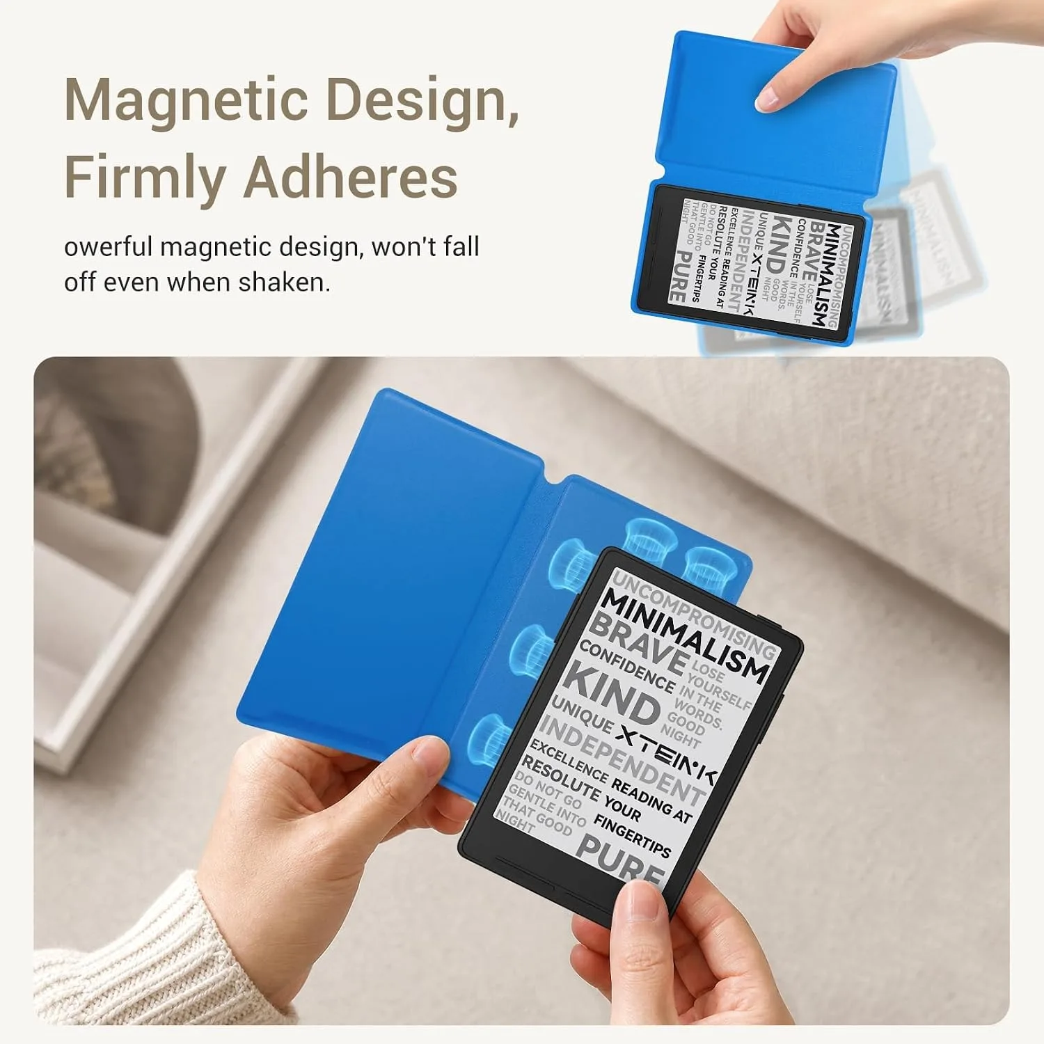 CoBak Magnetic Case for XTEINK X3 eBook Reader, 3.7" Ultra-Lightweight PU Leather Cover(Lake Blue)