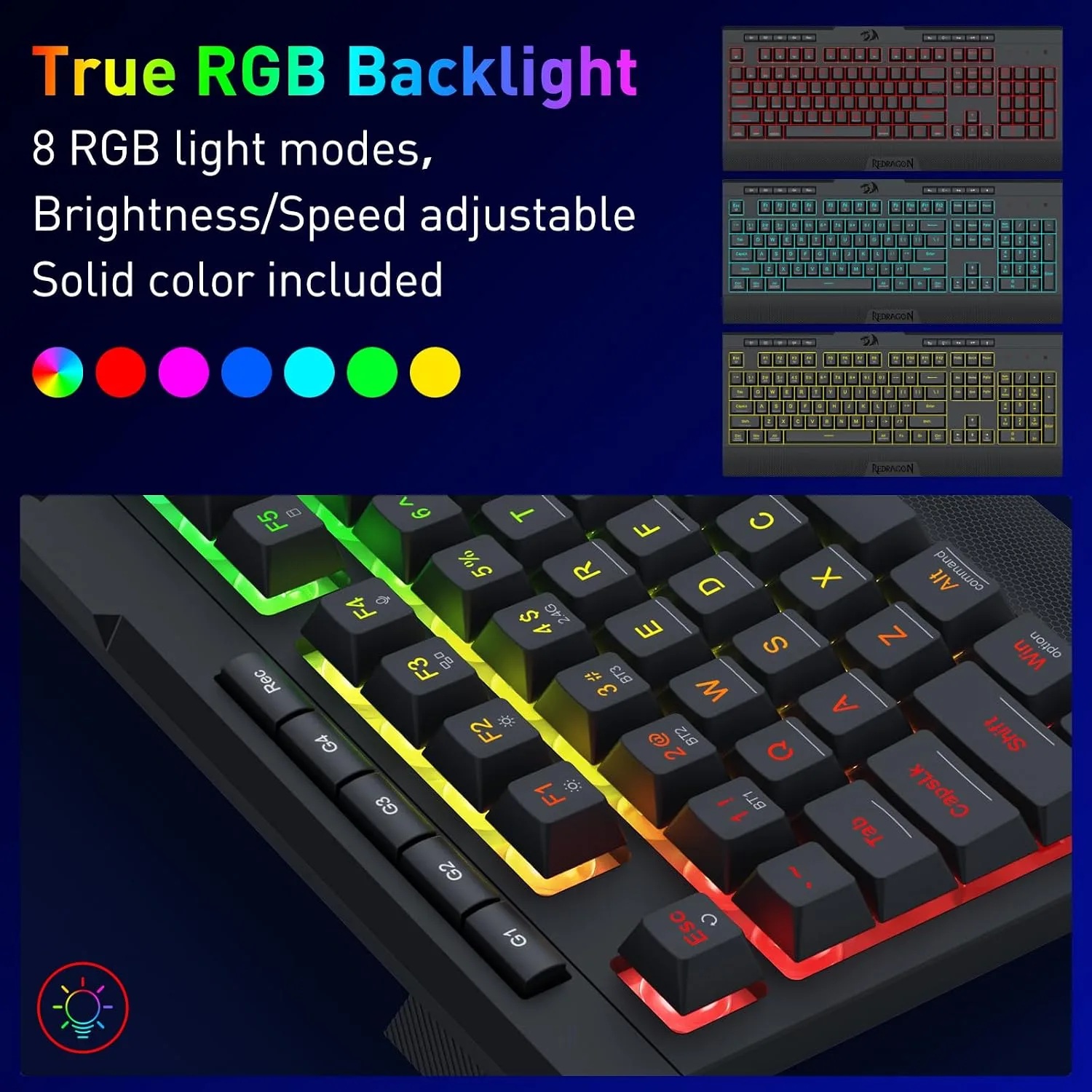 Redragon K525 PRO RGB 3-Mode Wireless Membrane Gaming Keyboard with Multimedia Keys, Linear Mechanical-Feel Switch, 4 Extra On-Board Macro Keys, Dedicated Media Control, Ergonomic Wrist Rest