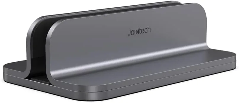JOKItech Aluminum Laptop Vertical Stand Organizer, Sturdy Laptop Computer Holder Desktop Stand Compatible with new Retina Apple MacBook Pro/Air/Neo, Mac mini & iPad Pro - Spacegrey