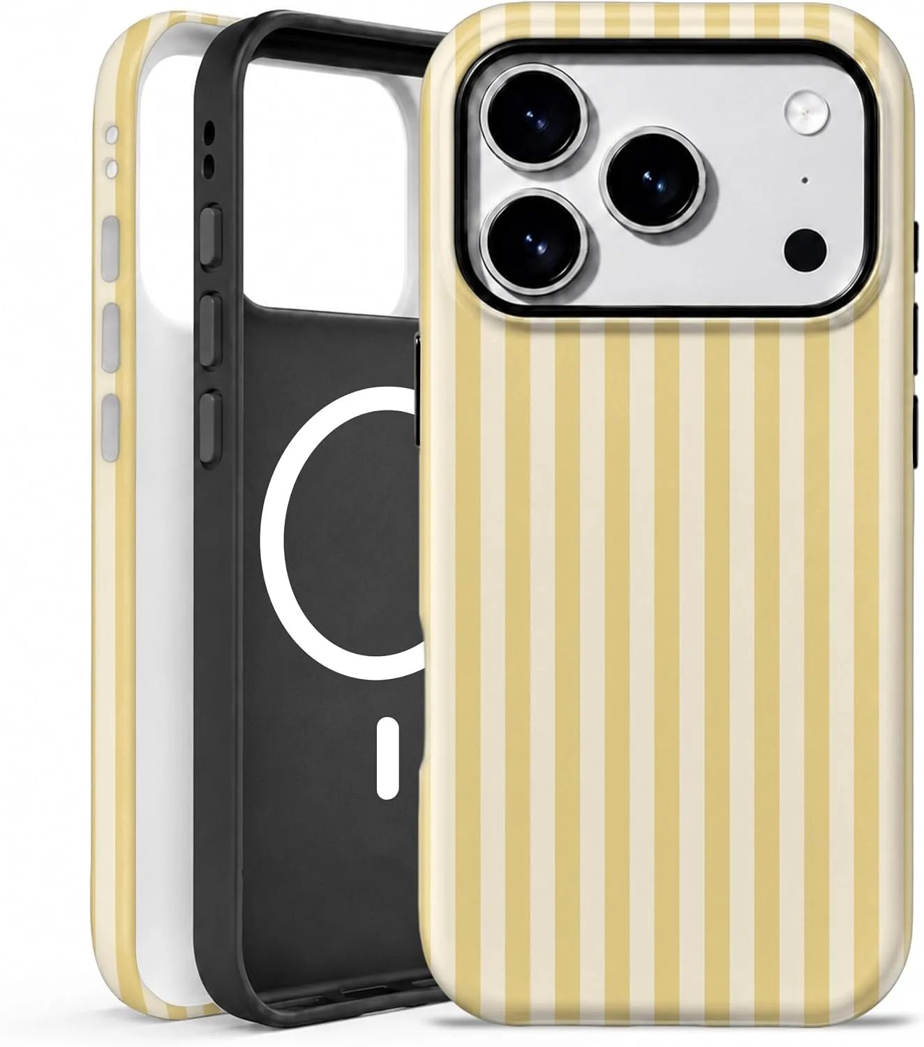 Magnetic for iPhone 17 Pro/18 Pro Phone Case, Chic Butter Yellow Striped
