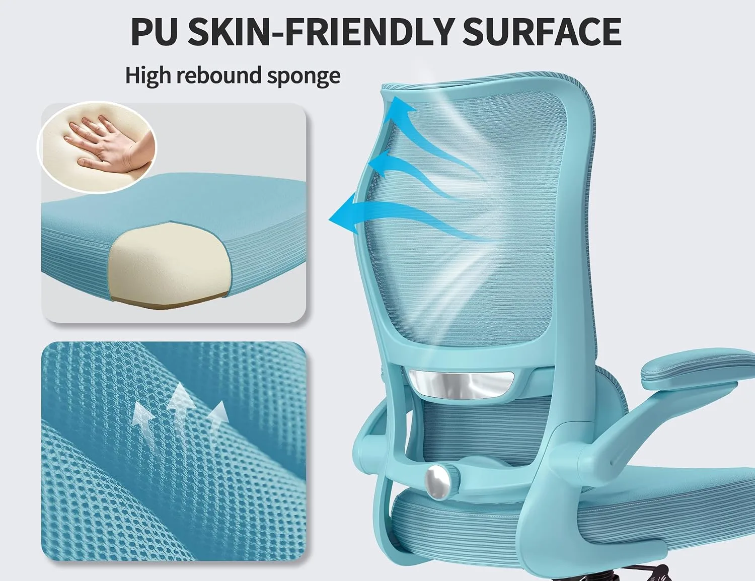 TRALT Office Chair Ergonomic Desk Chair with Lumbar Support Blue Blue, 1