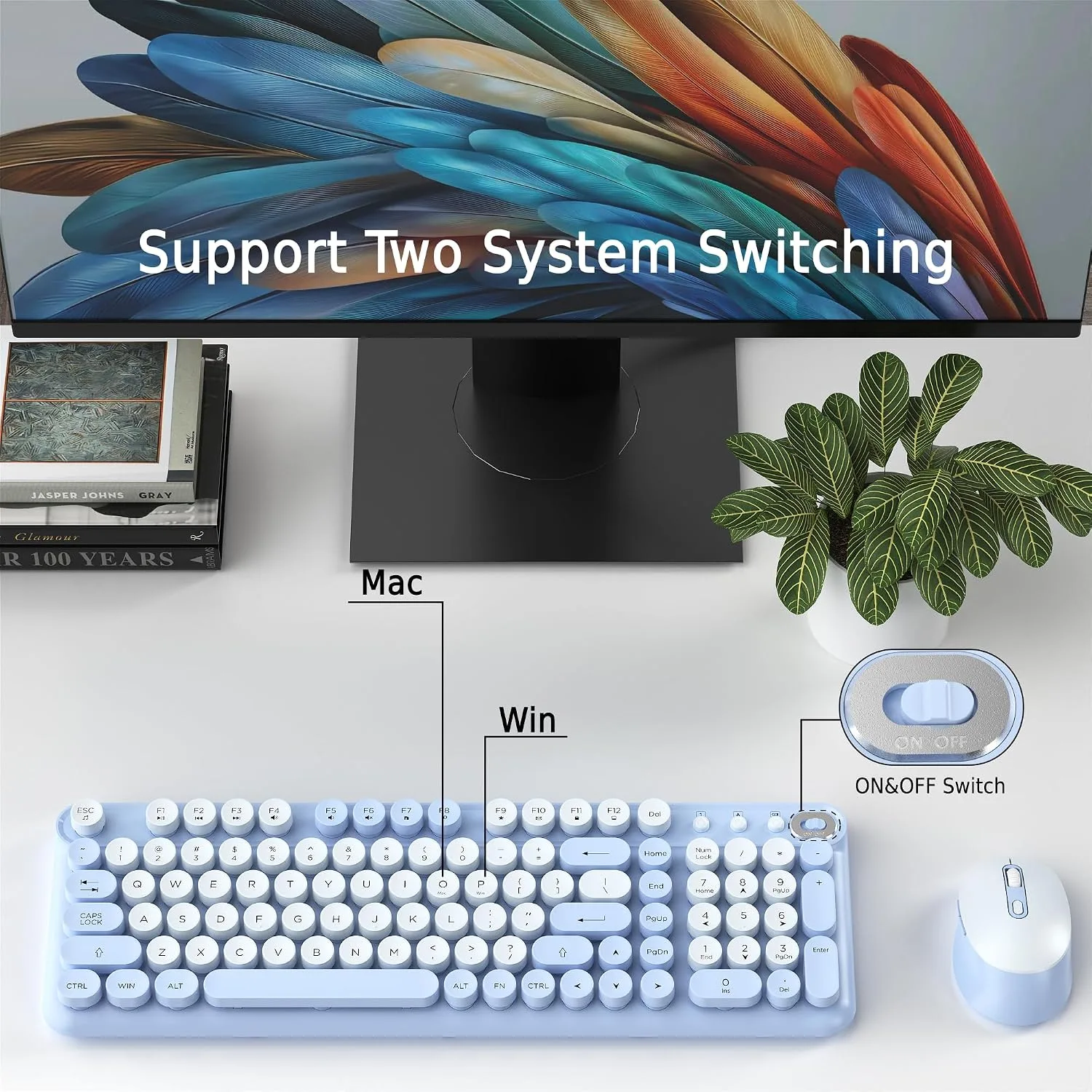 Colorful Wireless Keyboard and Mouse Combo (Blue)
