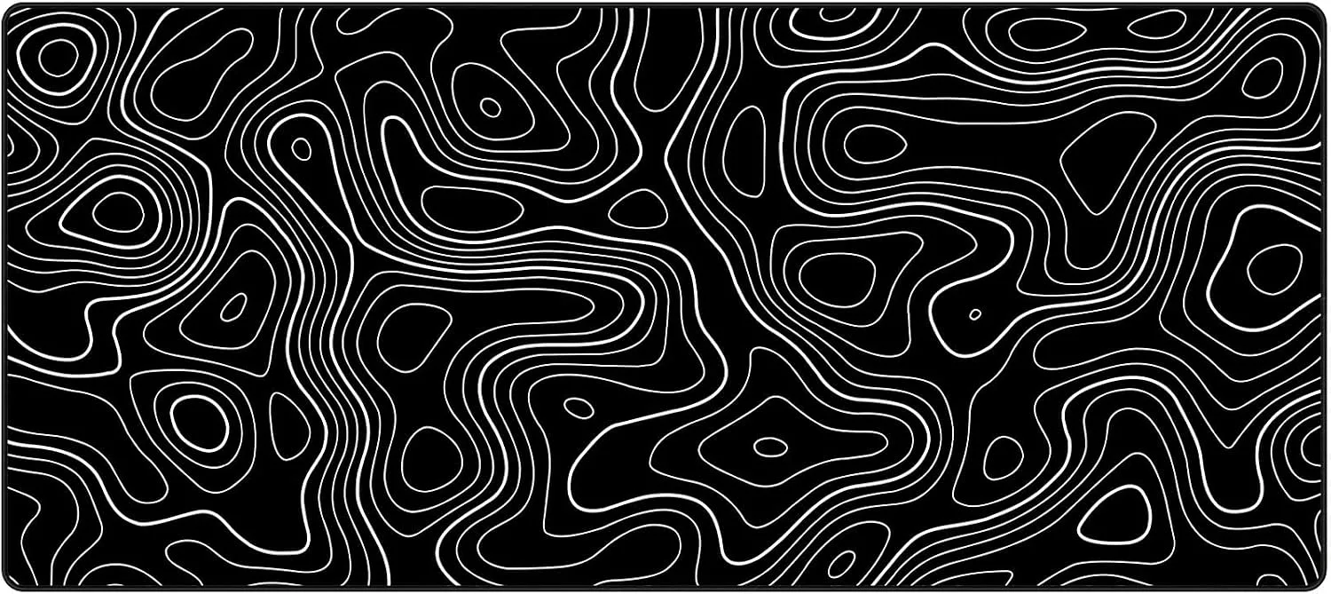 Large Gmaing Mouse Pad with Stitched Edges, Superior Micro-Weave Cloth, Non-Slip Base, Size 35.4 X 15.7X 0.12inches - Black Topographic Contour