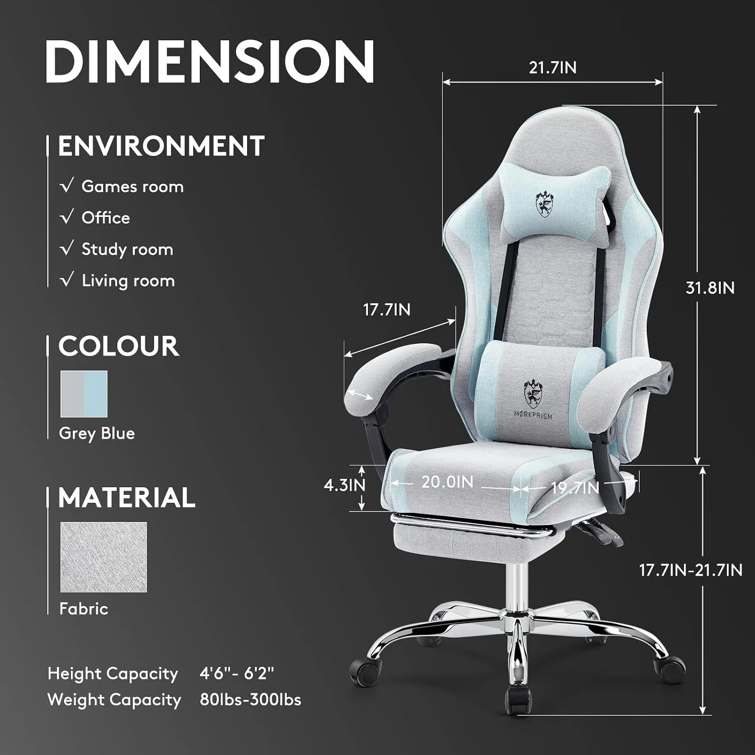 Gaming Chair,Office Chair with Massage,Gel Pad,Grey Blue