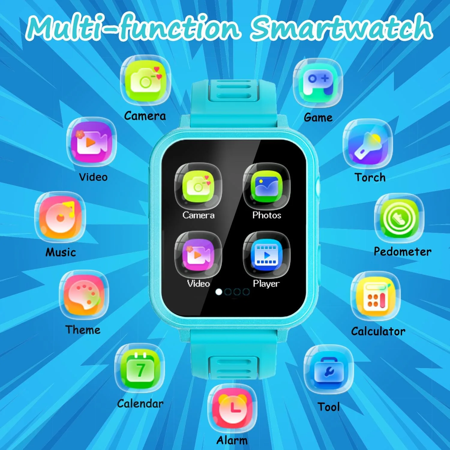 Kids Smart Watch Girls Gifts for Age 5-12, 24 Puzzle Games HD Touch Screen Watches with Video Camera Music Player Pedometer Flashlight 12/24 hr Birthday Gift 6 7 8 Year Old Girl Green