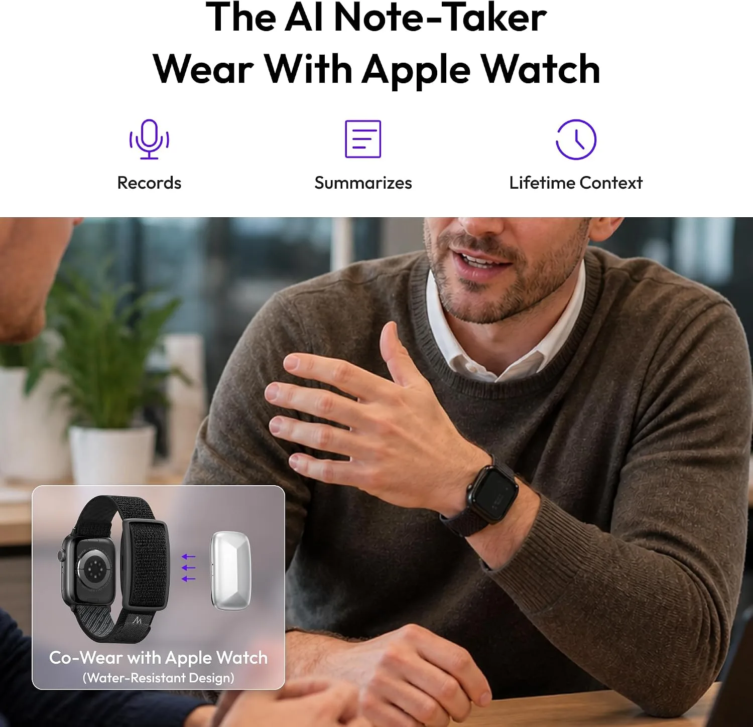 Gem Wearable AI Voice Recorder, Transcribes, Fits Apple Watch Bands