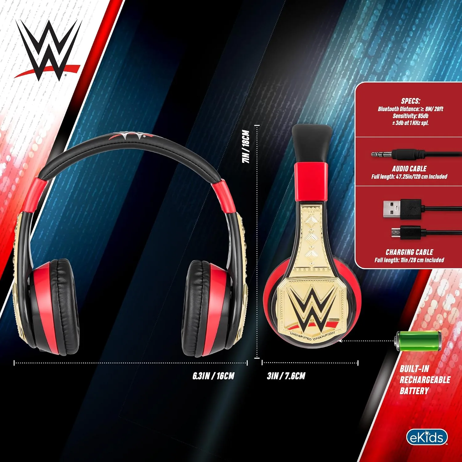 WWE Bluetooth Headphones for Kids, Wireless Headphones for School