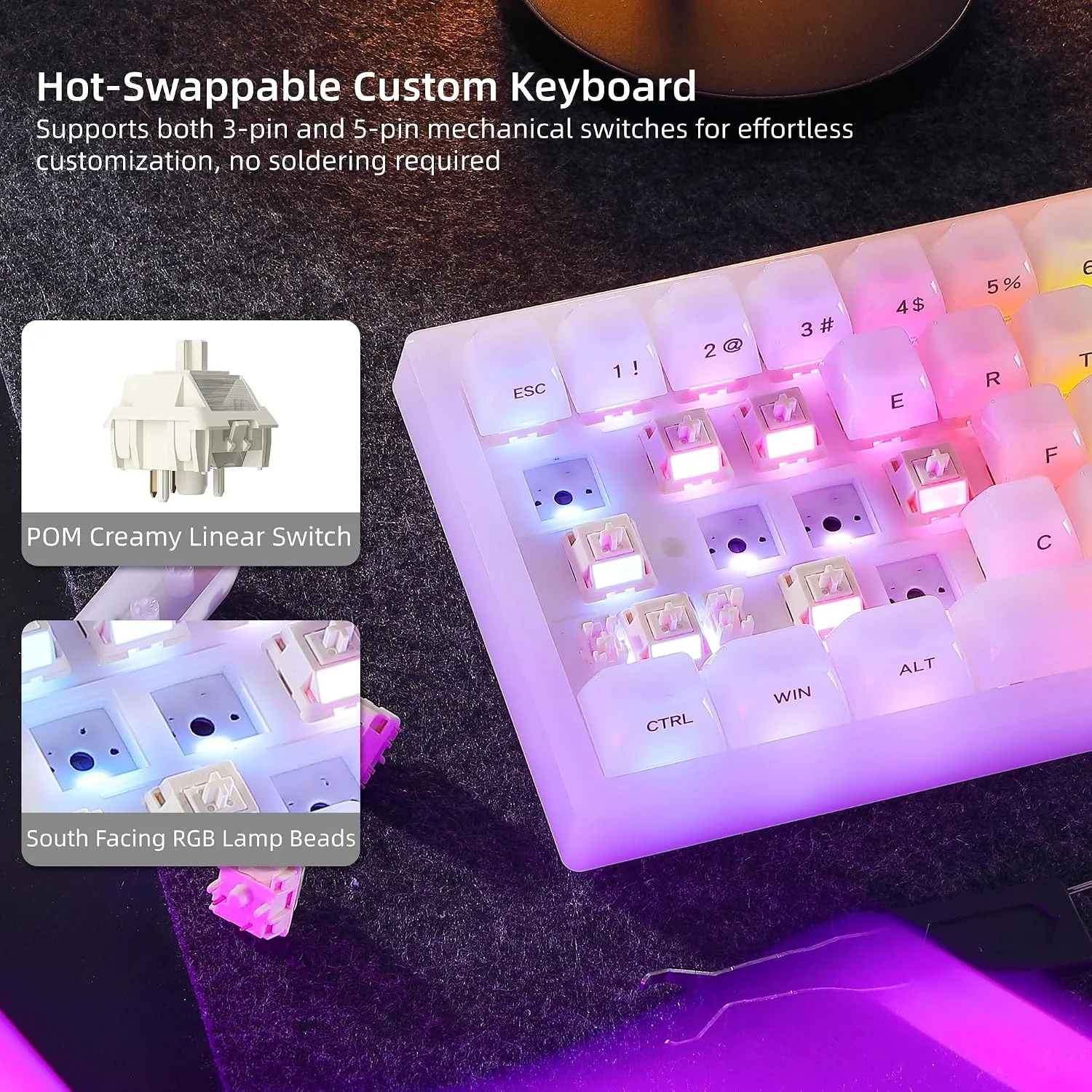 Womier Wireless 60% Gaming Keyboard with Dedicated Knob,Mechanical Keyboard