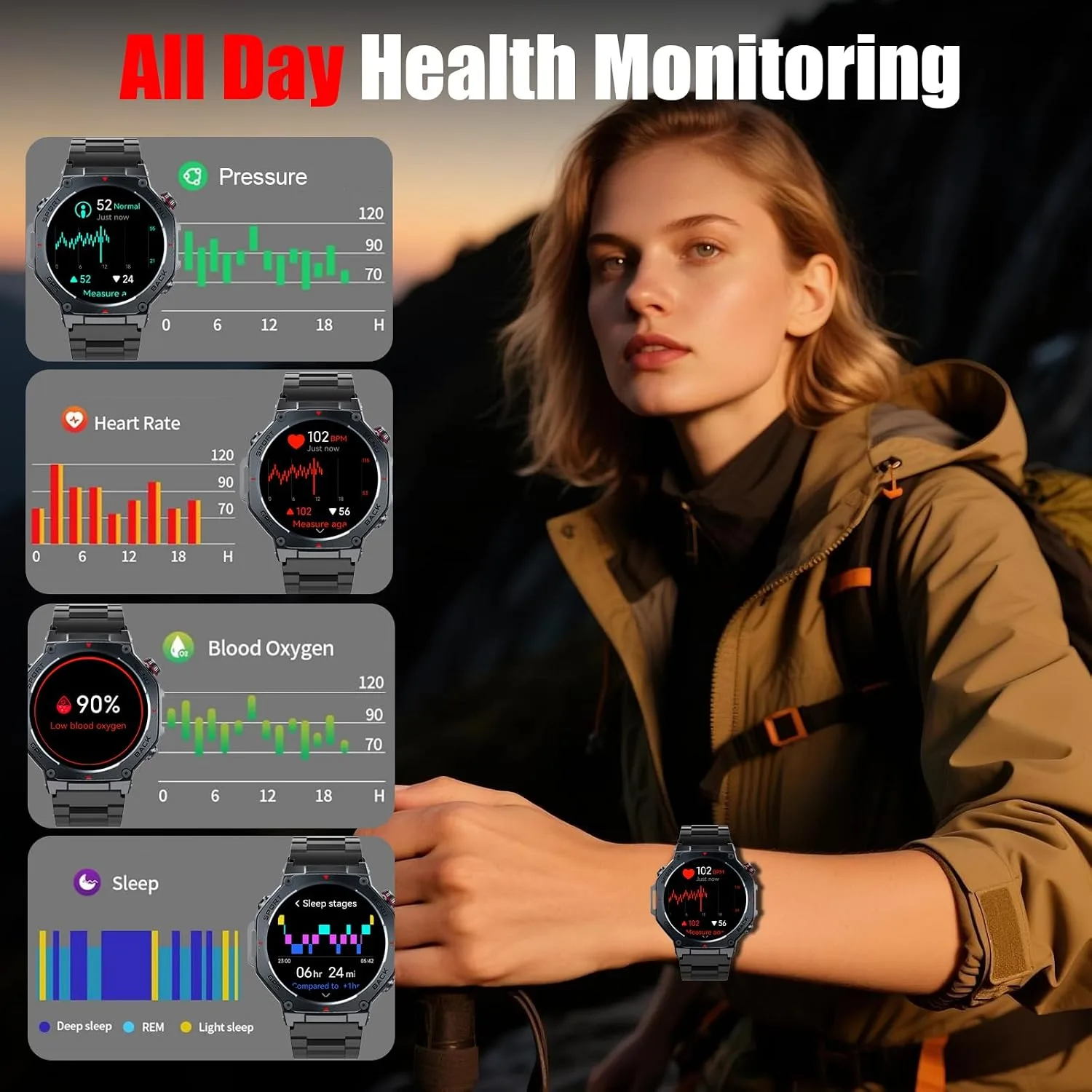 Jugeman Military Smart Watch for Men Built-in GPS with LED Flashlight-Black