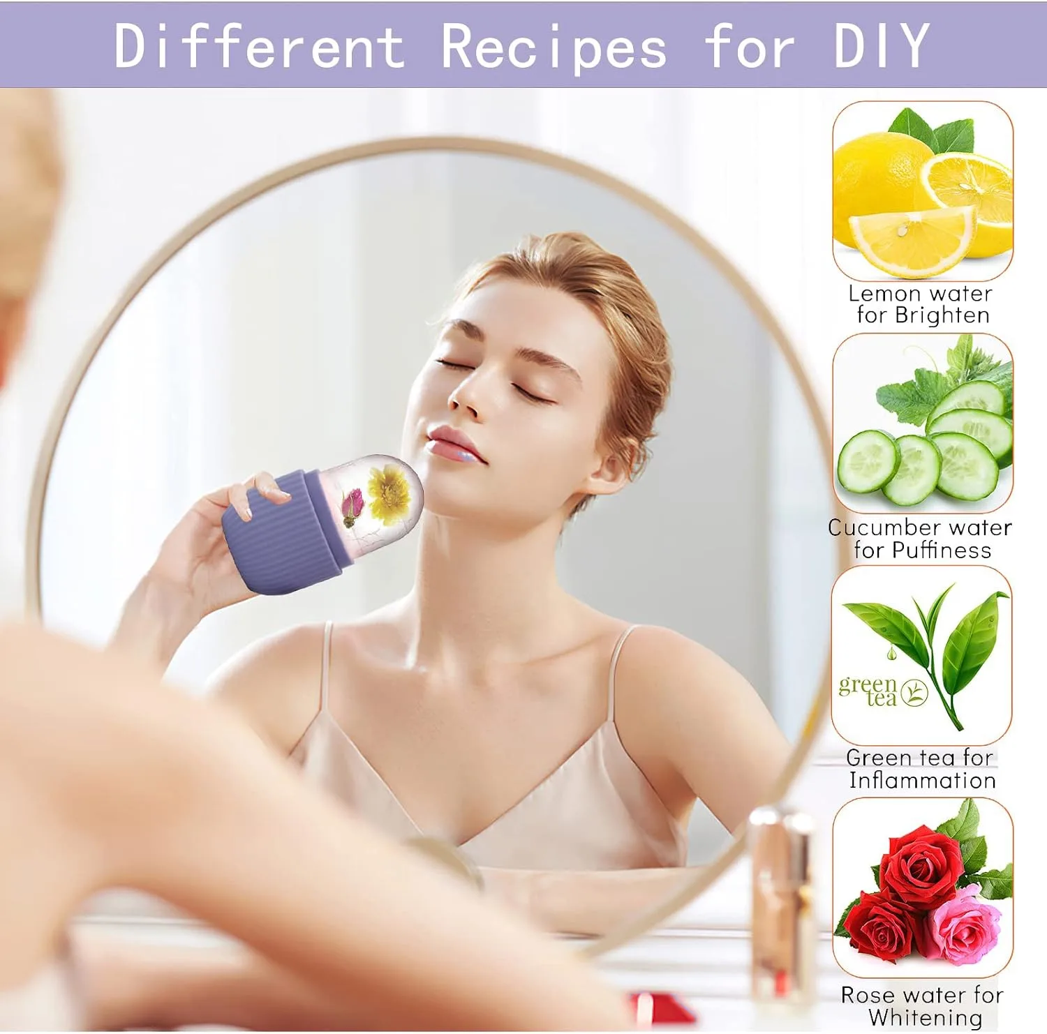 XHJRI Ice Face Roller Massager,Ice Cube Roller for Face, Eyes and Neck Naturally Conditioning and Skin Care,De-Puff Eye Bags,Reduce Migraine Pain,Reusable Massage Silicone Ice Mold (Purple)
