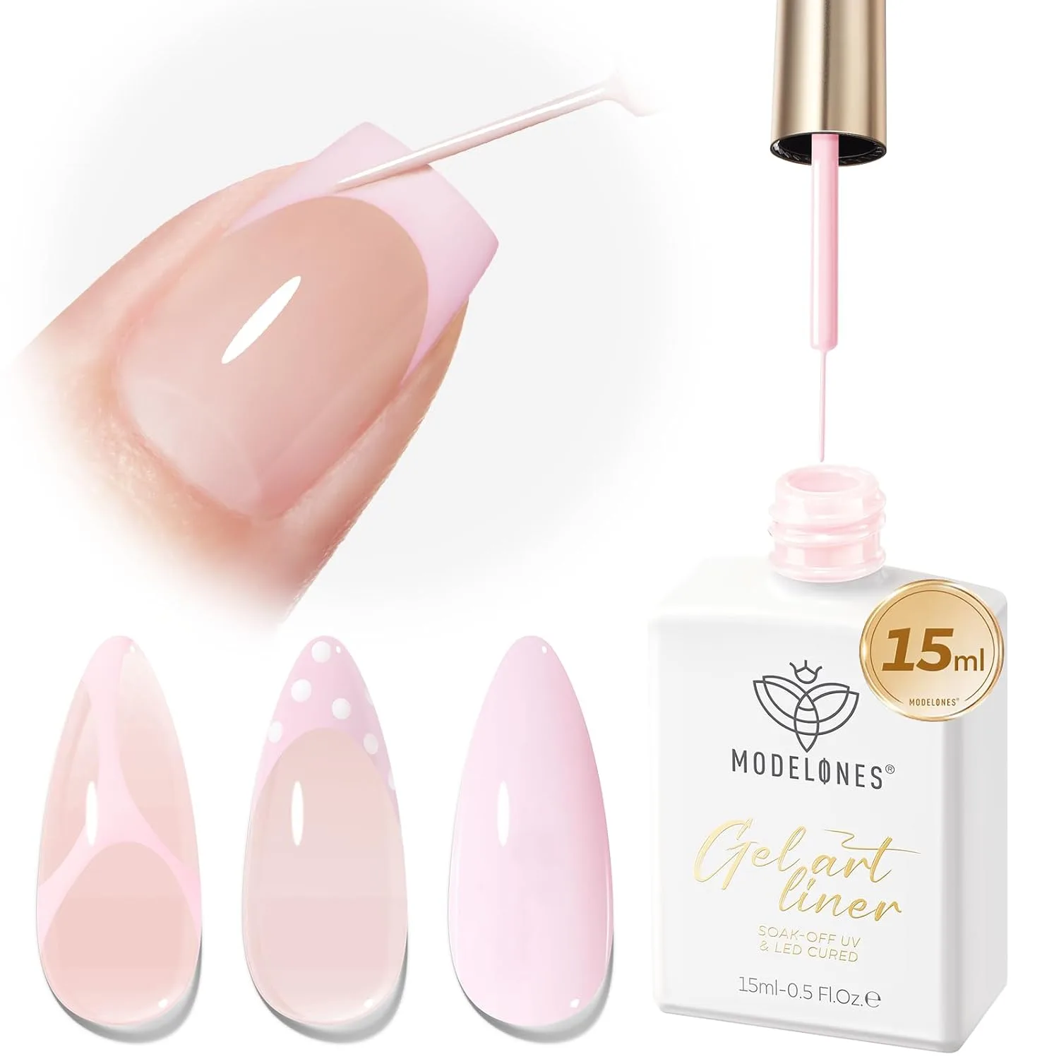 modelones Pink French Tip Liner Gel Polish 15ml Built-in Fine Brush