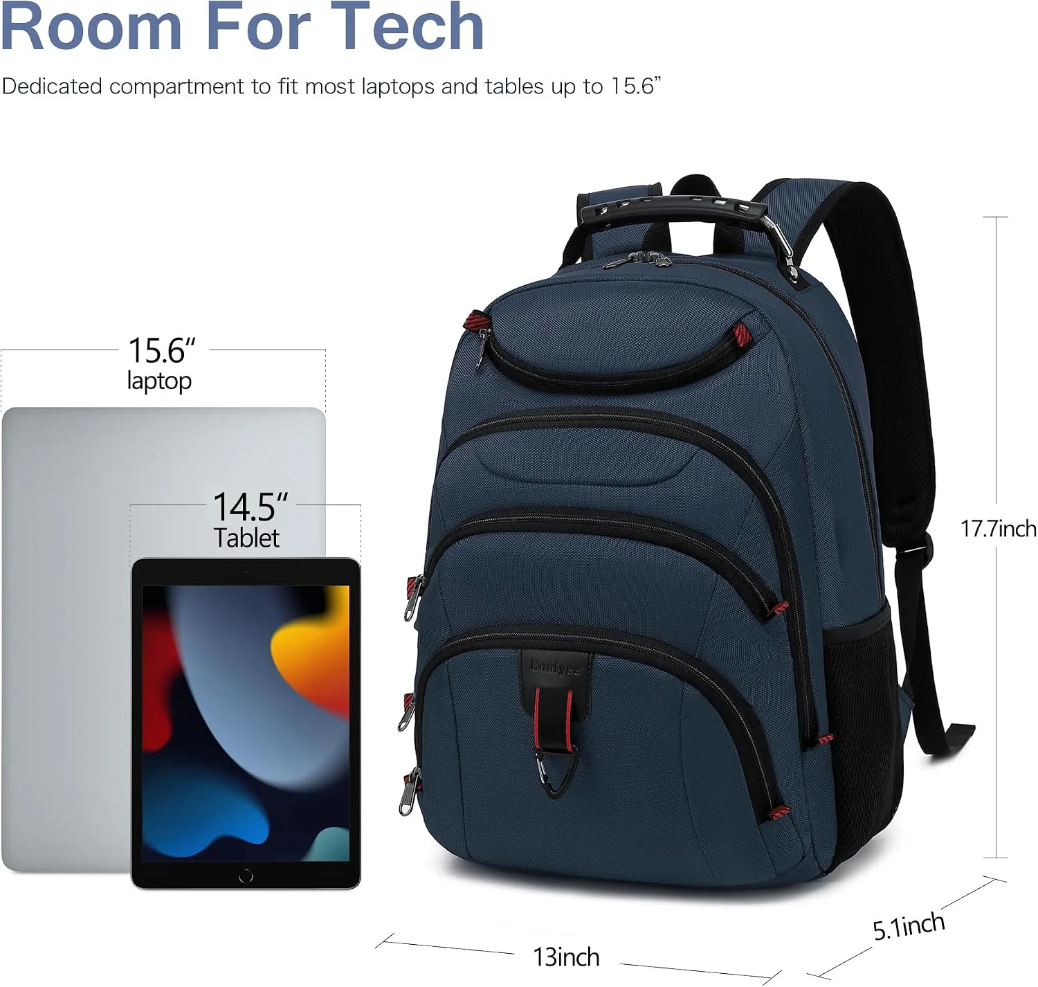 Boavan Laptop Backpack for men, 15.6 inch Laptop Bag with USB Port, Waterproof Travel Work Backpack Purse, Anti-Theft Teacher Nurse Doctor Casual Bookbags Office Business backpack，Classic Navy