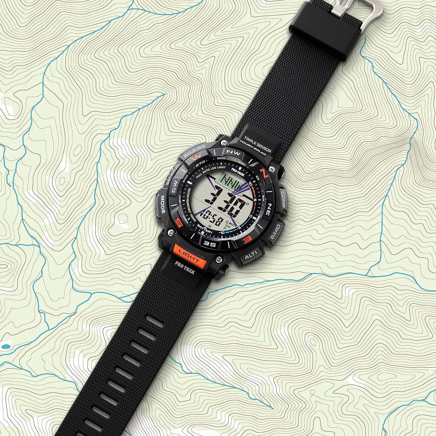 Casio PRG340 Series | Pro Trek | 100 Meter Water Resistance | Compass | Alt/Baro-Thermo | Tough Solar Power | 1-100 SEC Stopwatch | Countdown Timer | World Time