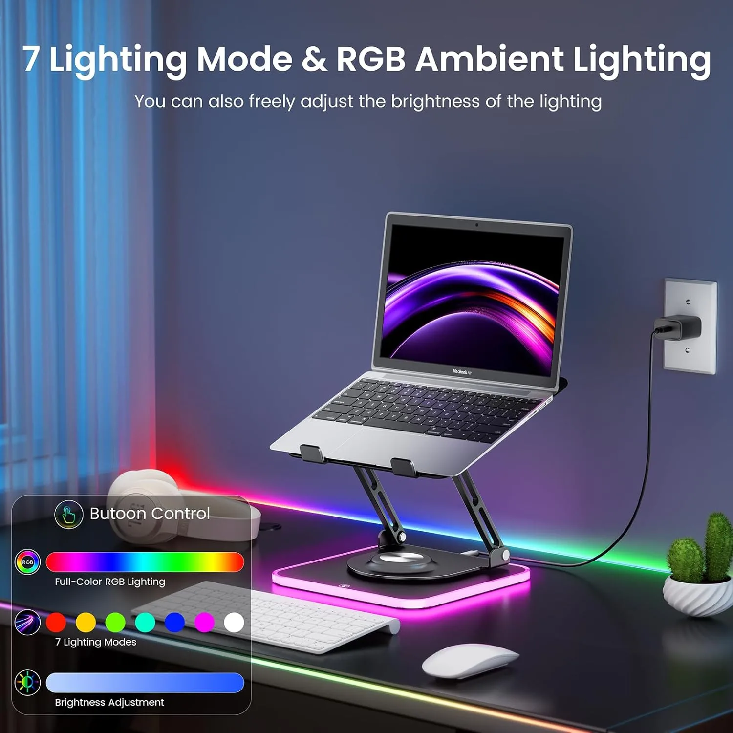 JOYEKY Laptop Stand for Desk(360°Rotating),Aluminum Laptop Riser for 10-16" Laptops (Black-RGB)