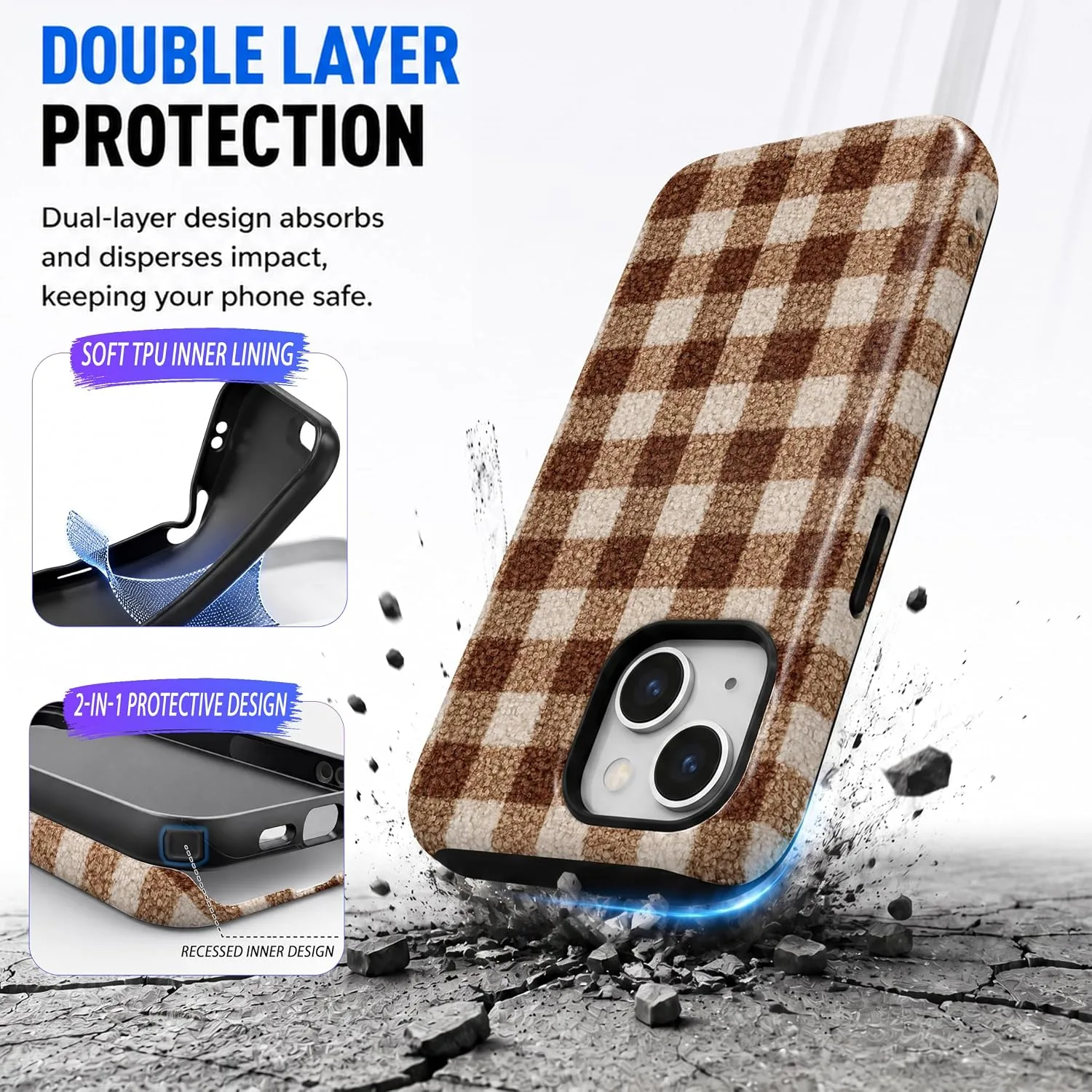 Magnetic for iPhone 15 Plus Chic Fall Brown Gingham Phone Case