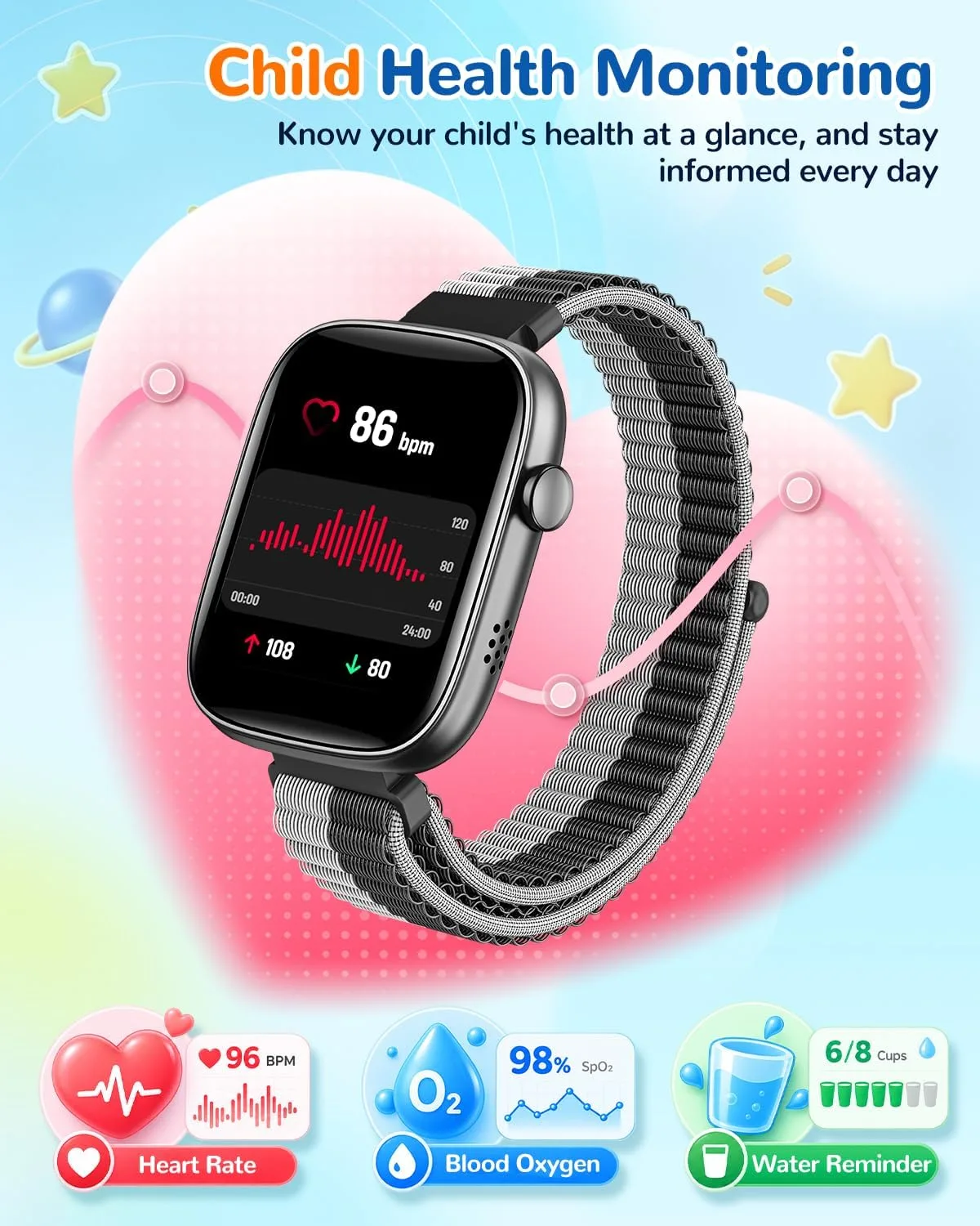Smart Watch for Kids No Phone Need, Fitness Tracker Watch Puzzle Game 2Band