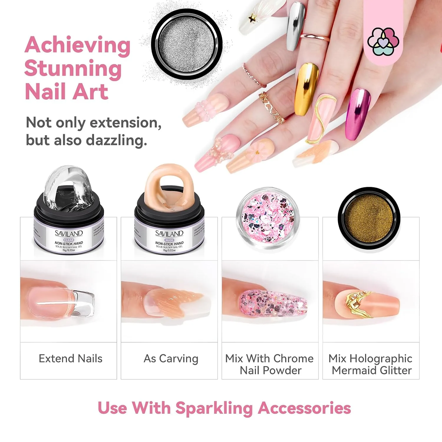 SAVILAND Non Sticky Solid Builder Nail Gel Kit Clear Nude White Pink