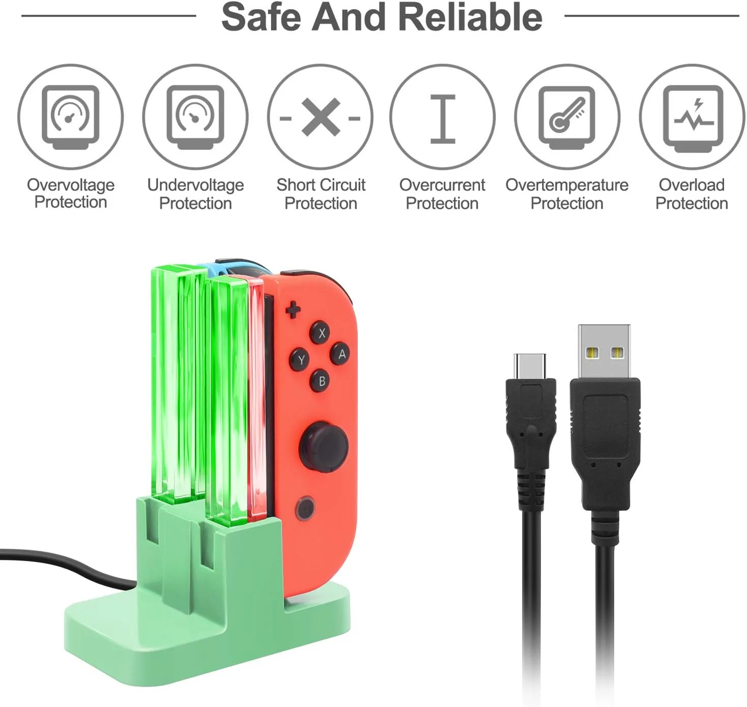 FASTSNAIL Switch Controller Charger for Nintendo Switch for JoyCons - Green