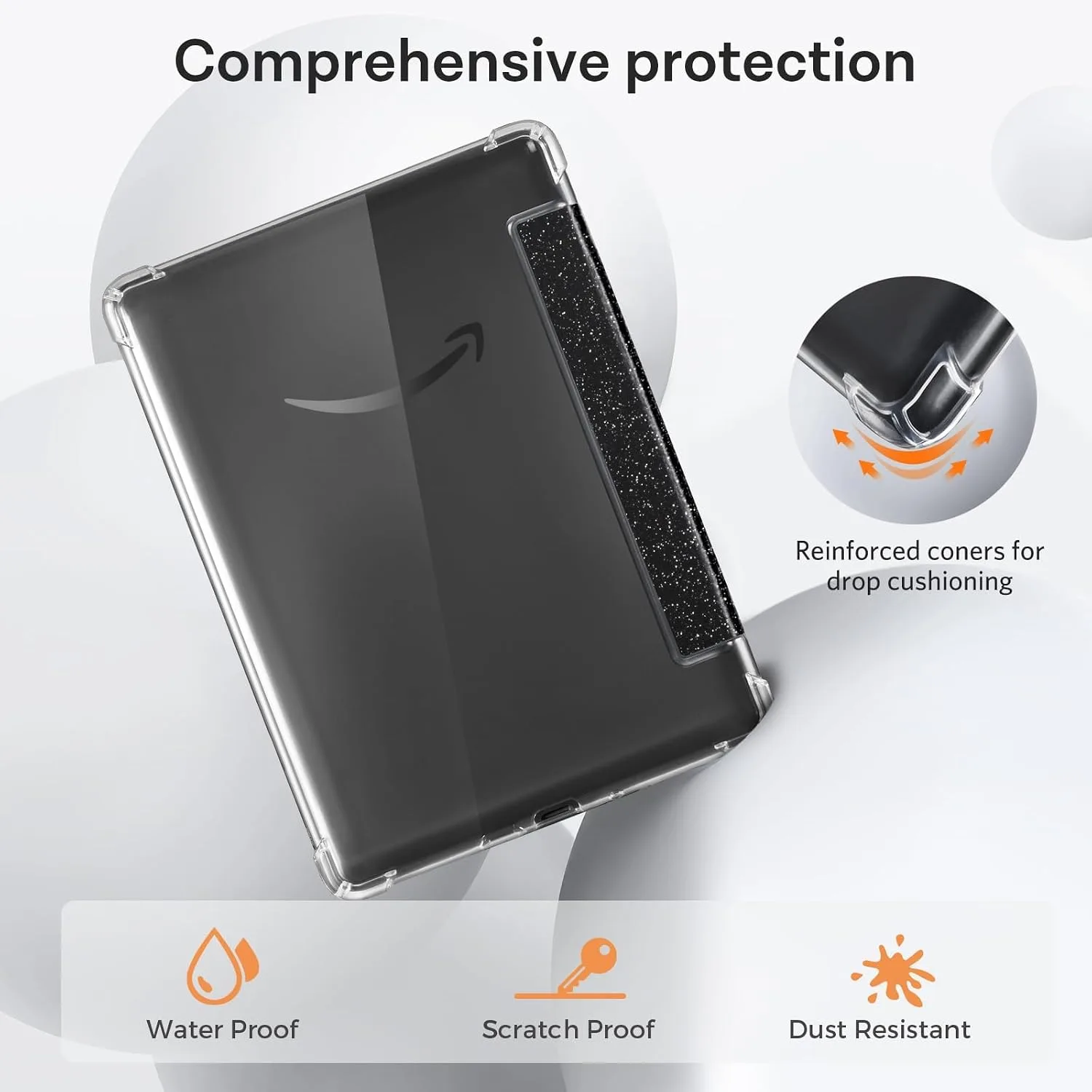 CoBak Case for 6" Kindle 11th Gen (2024 and 2022 Release) - Ultra Slim Transparent Clear TPU Back Shell Protective Cover with Auto Wake/Sleep for Kindle 11th Generation 2024 Release, Glitter Black