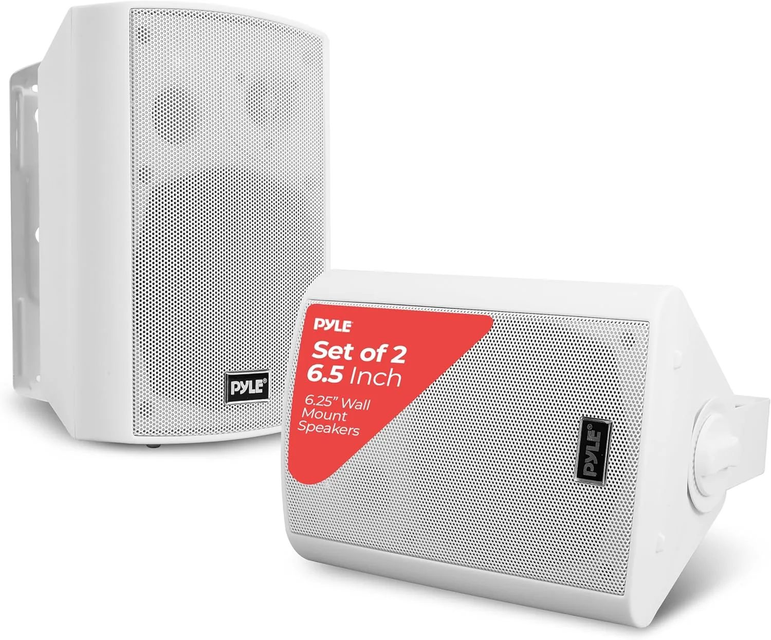 Pyle 6.5'' Marine Grade Waterproof Bluetooth Speakers with Built-in Amplifier, Indoor/Outdoor Use, Full Range Stereo, Aux Input, Rustproof, Ideal for Patio, Pool, Home Audio, White