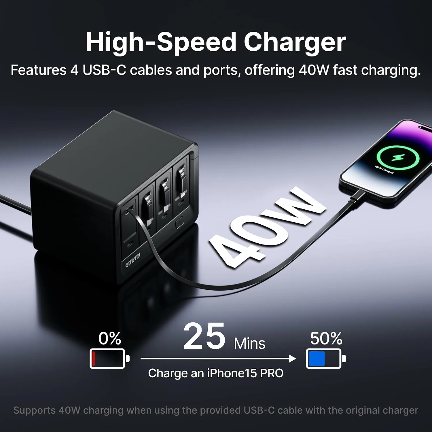 Gitryin 12-in-1 Desktop Charging Station, 160W USB Retractable GaN Charger
