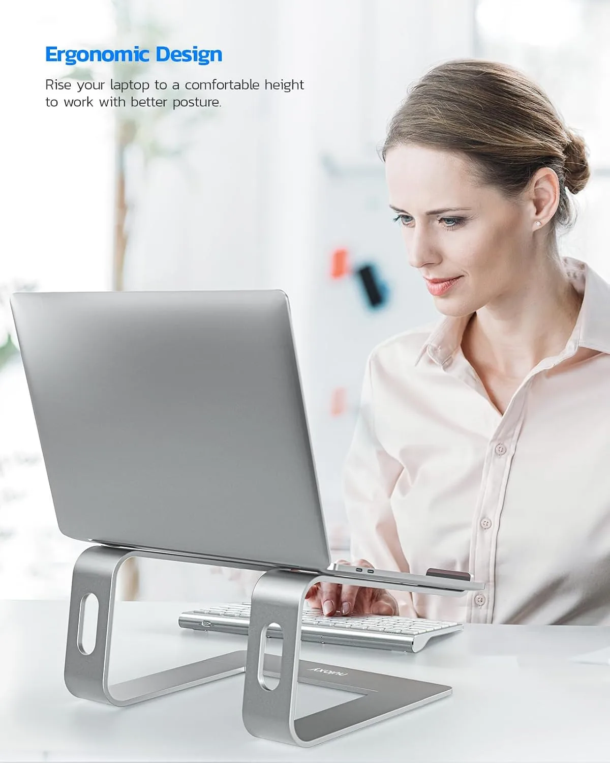 Nulaxy Full Aluminum Laptop Stand, Stable Support to 22 lbs, Silver