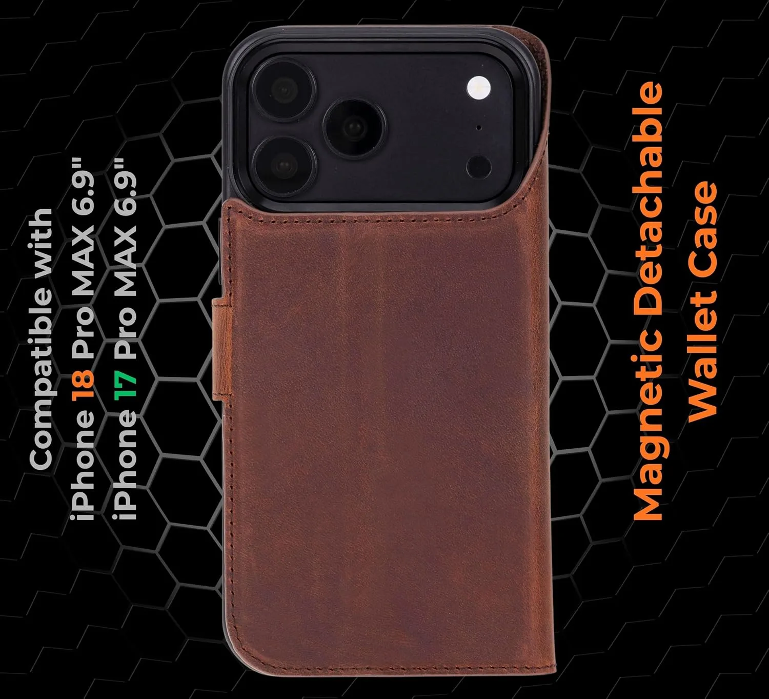 VENOULT Wallet Case for iPhone 17 Pro MAX, Full Grain Genuine Turkish Leather, Magnetic Detachable, RFID 4 Card Slots, Business Style, Compatible with MagSafe, Handmade (Vintage)