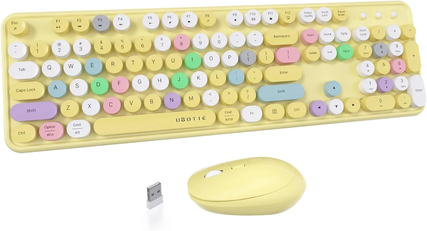 UBOTIE Colorful Wireless Keyboard and Mouse Combo (Yellow-Polychrome)