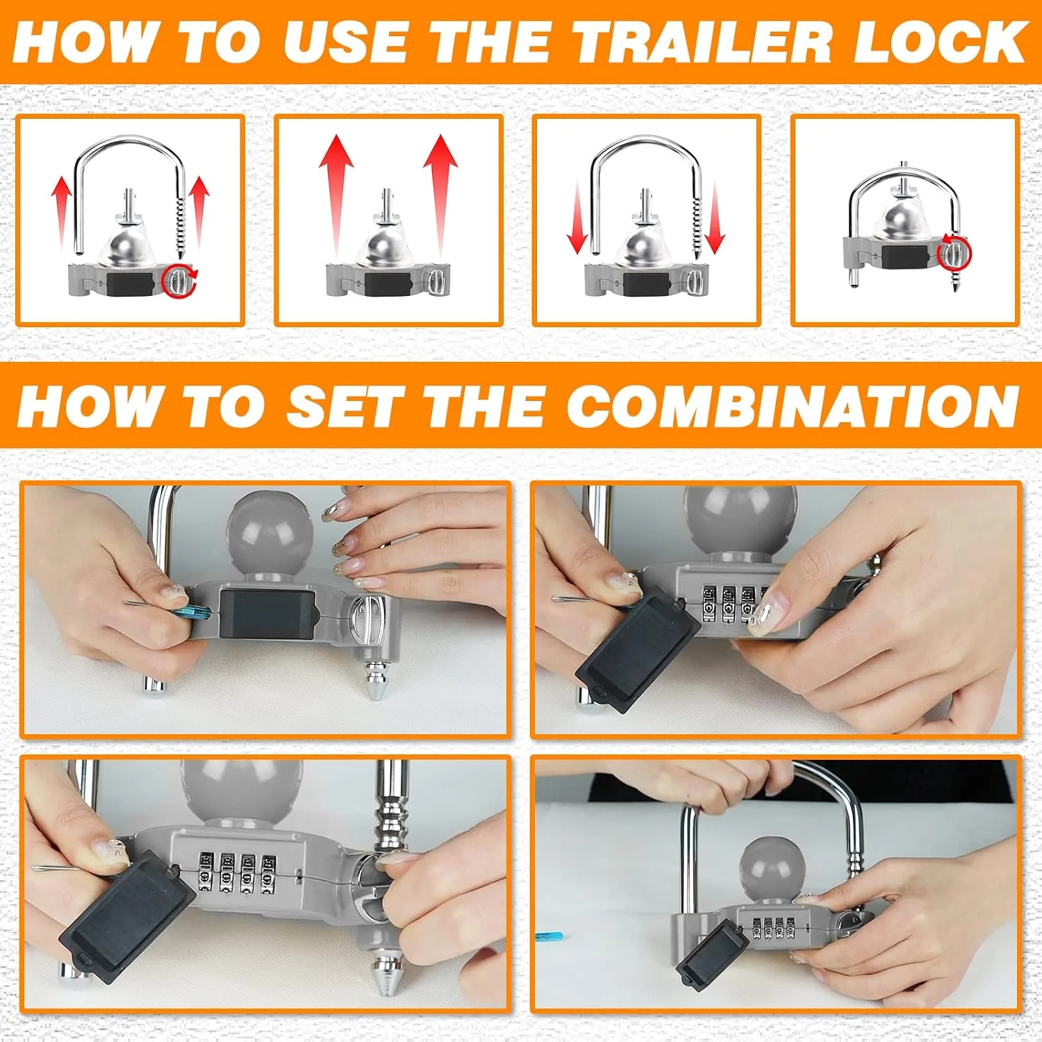 Funmit 1 Pack Universal Hitch Lock with Combination Lock, Grey