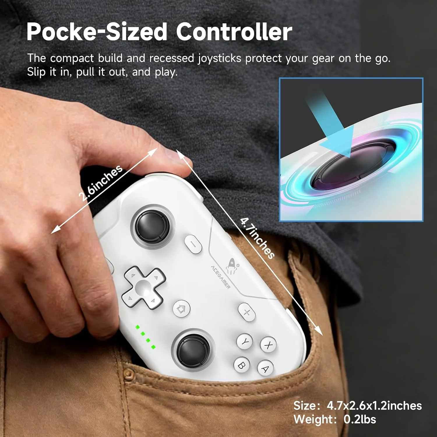 AceGamer 2 Pack Wireless Pocket Controller for Nintendo Switch/Switch 2/Android/iOS/PC/Steamdeck, Joystick Lift and Down Design, Bluetooth Gamepad with 6-axis Gyroscope/Turbo/Vibration/ 1000Hz
