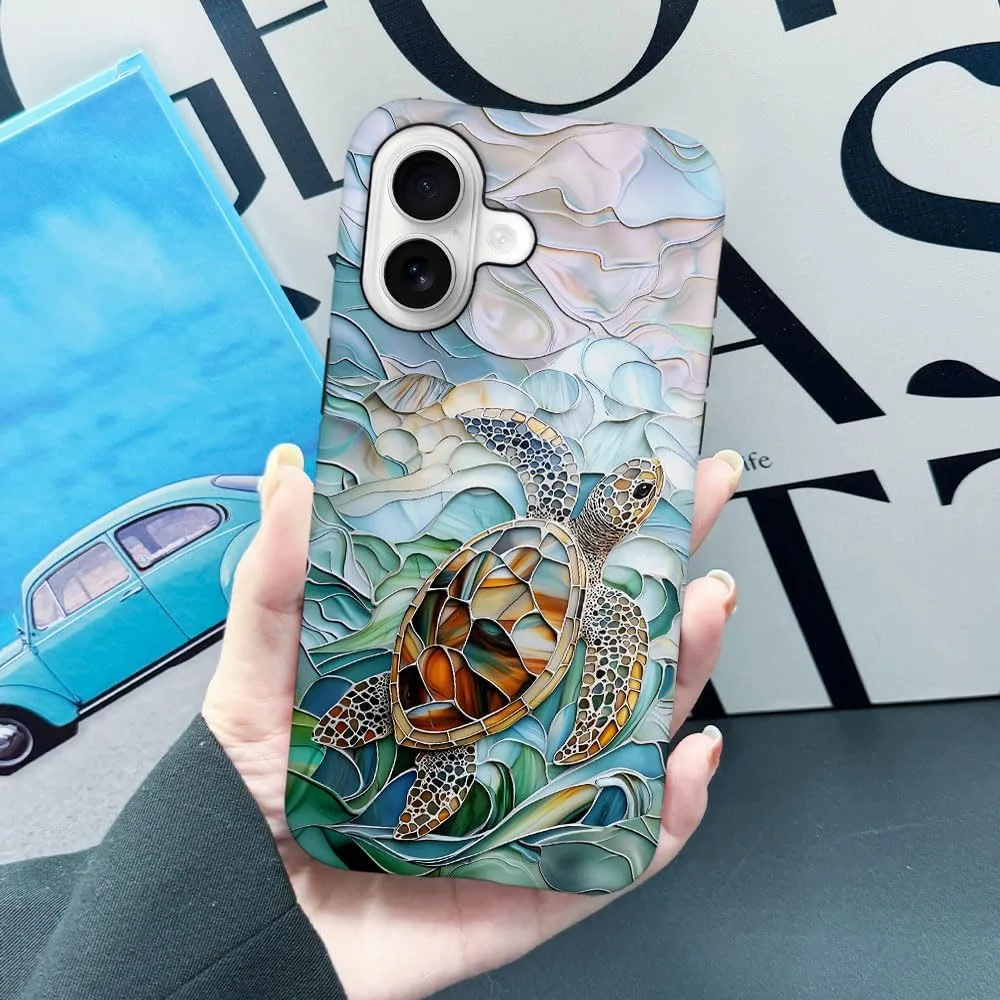 Case Compatible with iPhone 17,Fall Prevention Hybrid 2-Layer Hard Shell Phone Cover for Girls Boys,Oceans Turtle Sea