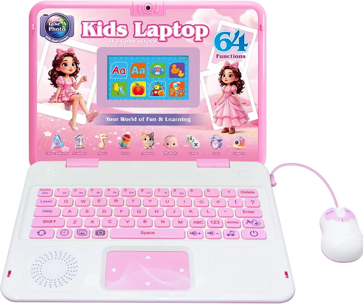 Kids Laptop with Camera, Educational Color Screen Computer with 64 Learning Modes, Laptop for Kids Ages 5+