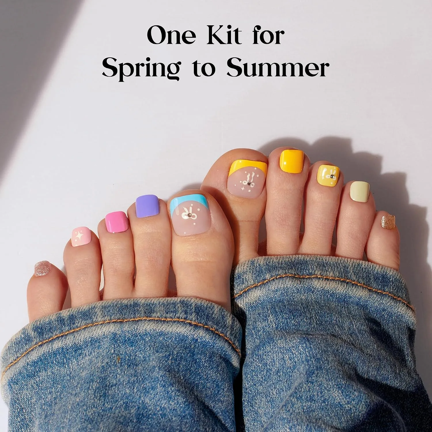 Beetles Press On ToeNails Kit - Glitz Spectrum | 360Pcs 12 Colors Short Square Press On Nails | 15 Sizes French Glossy Glitter with Nail Glue & Nail Tabs Stickers, Fake Nails Kit Art for Women
