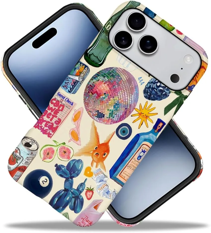 Case Compatible with iPhone 18 Pro Max/iPhone 17 Pro Max,Fall Prevention Hybrid 2-Layer Hard Shell Phone Cover for Girls Boys,Collage European Disco