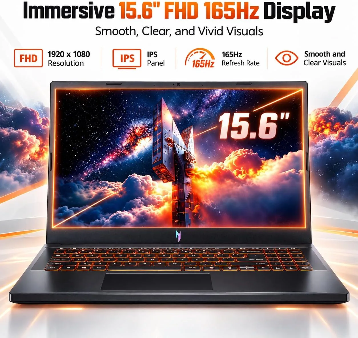 Acer Nitro V15 Gaming Laptop, AMD Ryzen 7 7445HS Processor(4.7GHz), GeForce RTX 3050 6GB GDDR6, 15.6" FHD IPS 165Hz, 16GB DDR5 RAM, 512GB SSD, USB, HDMI, Backlit Keyboard, Wi-Fi 6, Wins 11 Pro