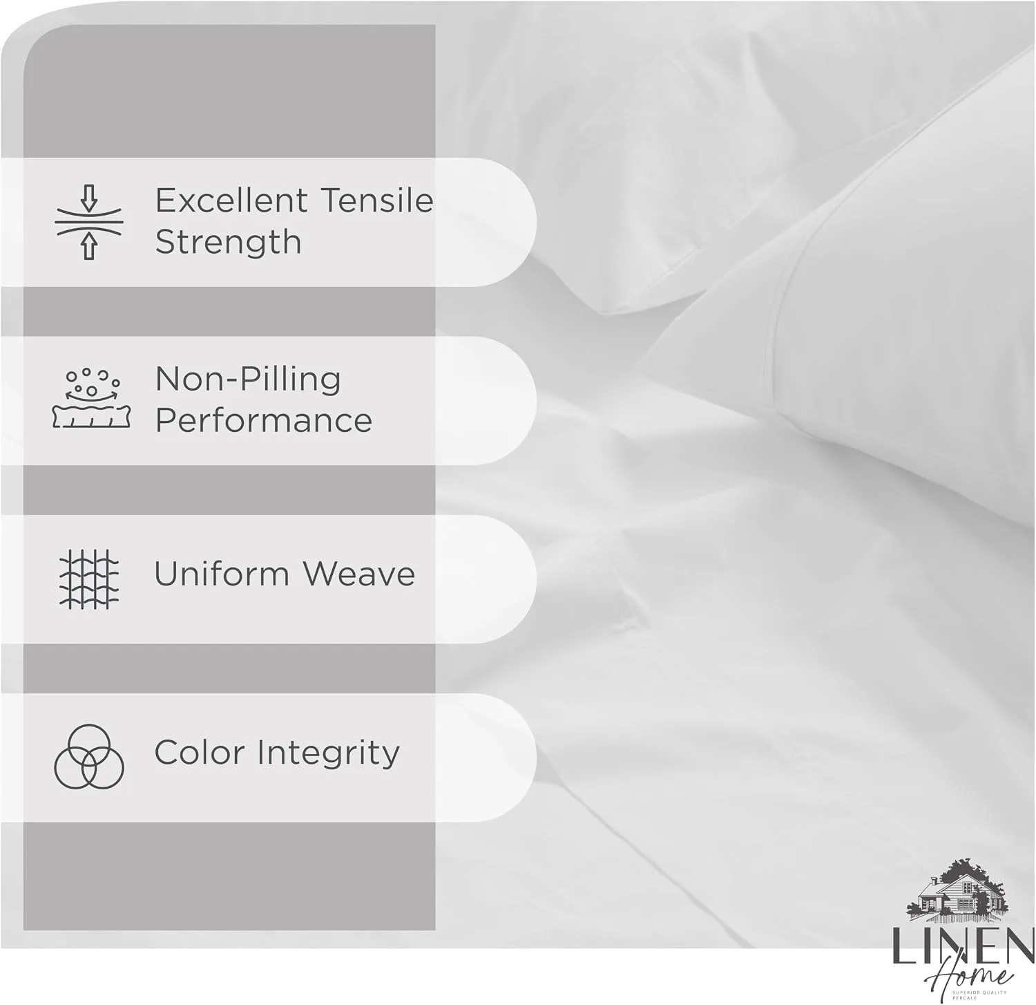 Linen Home 100% Cotton Percale Sheets Twin Size,Snow White, Deep Pocket, 3 Pieces Set - 1 Flat, 1 Deep Pocket Fitted Sheet and 1 Pillowcase, Crisp Cool and Strong Bed Linen